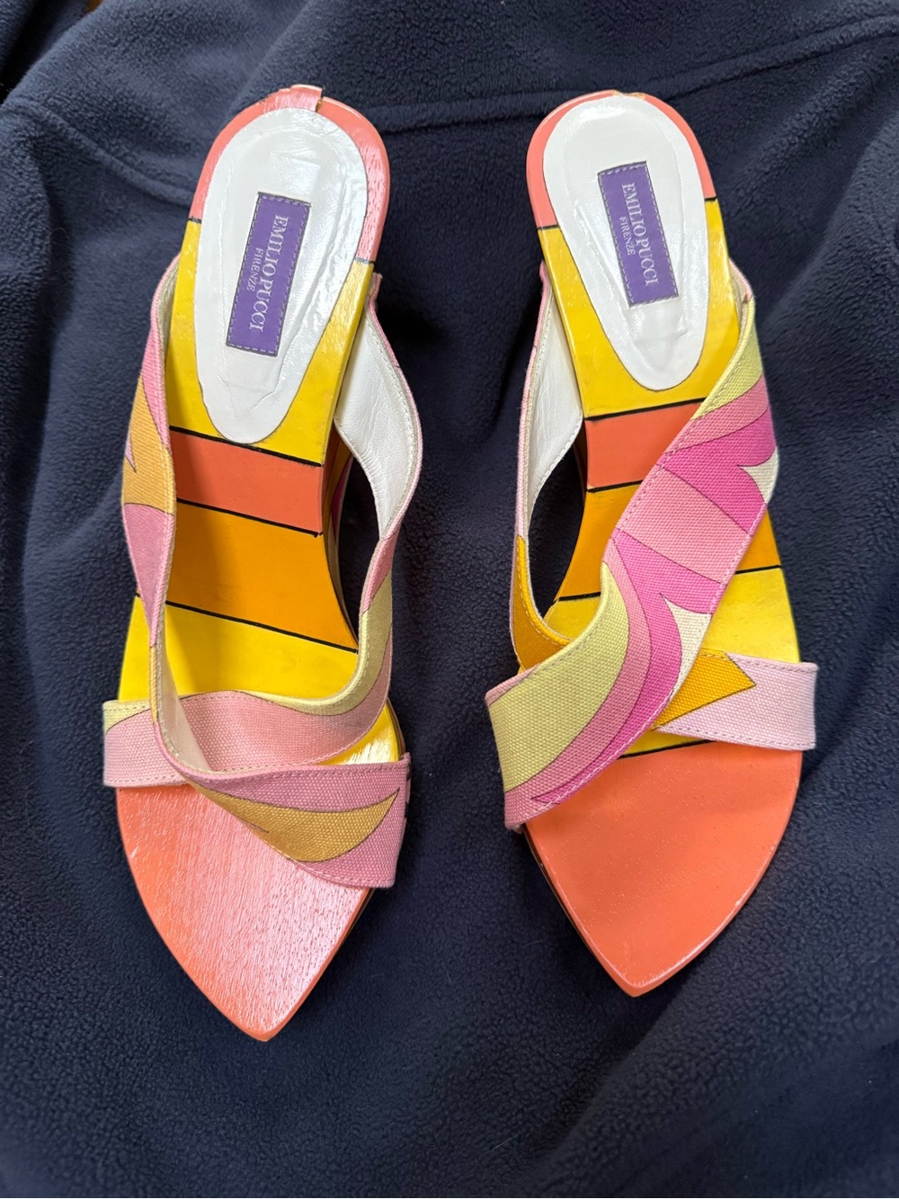 Y2K Emilio Pucci Pink, Orange & Yellow Ovali .03 Pointed-Toe Mules, Size 39 1/2